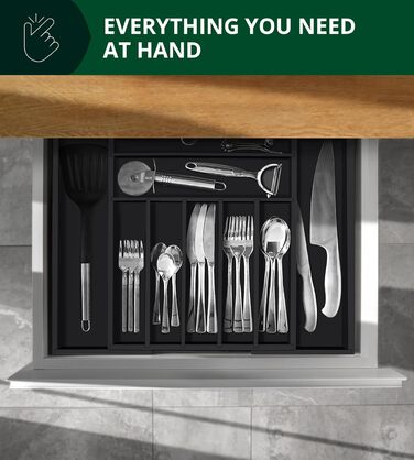 Органайзер для столових приборів ROYAL CRAFT WOOD з бамбука (9 секцій, чорний) - Роздільник для ящиків, тримач для кухонного приладдя
