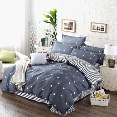 Комплект постільної білизни Uozzi Bedding Queen: блакитно-сірий, 3-частинний, 800 TC, мікрофібра з блискавкою, 4-стрічки, сучасний літній стиль для жінок та чоловіків (1 простирадло + 2 наволочки)