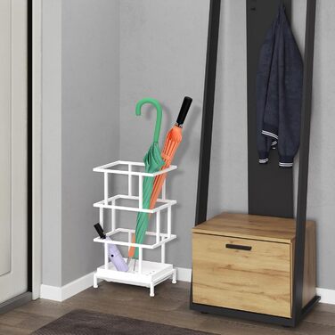 Металева підставка для парасольки Alyoen з водозбірником та регульованими ніжками, 26.5 x 21.5 x 47.5 см, для великих та маленьких парасольок, білий колір