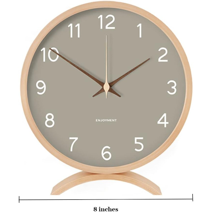 Maxspace Table Clock Analog, 21cm Wood Battery-Powered, Silent (No Ticking) for Bedroom Office Living Room Decor Modern