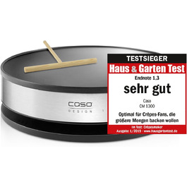 CASO CM 1300 – електрична млинниця, антипригарна поверхня, переможець тесту Haus & Garten Test, регулятор температури, з лопаткою та розподілювачем тіста, чорна, нержавіюча сталь