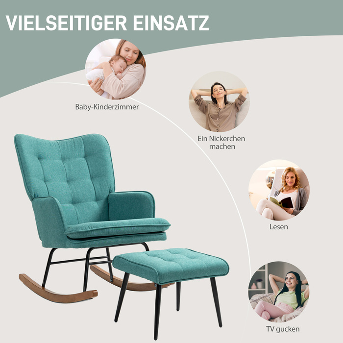 HOMCOM Rocking Chair, up to 130 kg, Rocking Armchair with Footstool, Armchair, Still Chair with Linen Look, Rocking Chair for Bedroom | Aosom