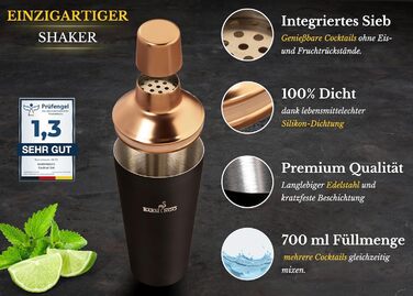 BARMINGO Stainless Steel Cocktail Set - 11 Piece Bar Set with Stand & Accessories | Cocktail Shaker Set | Bartender Set | Cocktail Mixing Set | Gift Set
