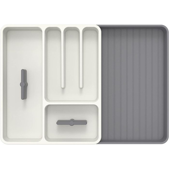 MR.SIGA Expandable Cutlery Box for Drawers, Utensil Holder Kitchen, Adjustable Cutlery Organizer for Cutlery, Kitchen Gadgets and Cooking Accessories, White & Grey