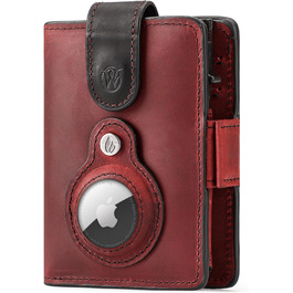 Will Fire® AirTag Wallet with Photo Capsule | Includes AirTag Attachment | Genuine Leather Wallet with Coin & Bill Compartments | Extra Secured RFID Card Holder | Space for up to (12) Cards | [Red-Black]