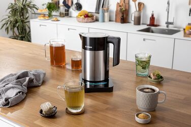 Bosch cordless kettle TWK7203, automatic shut-off, overheat protection, 7 temperature settings, keep-warm function, 1.7 L, 2200 W, black Single