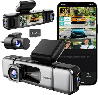 Dashcam BOTSLAB G980H 4-канальна з GPS, WiFi, IPS-дисплеєм та Super Night Vision, 3K+3*1080P, 128GB SD, G-Sensor, Loop-запис, Park Monitoring