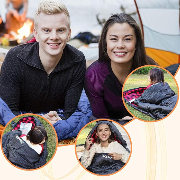 Спальний мішок Poepore Outdoor Winter для дорослих, Extra Wide, 3-4 сезони, XXL, теплий, бавовна, фланель, для кемпінгу, походів, пригод, 230*100 см, 0°C (Червоний, -6°C)
