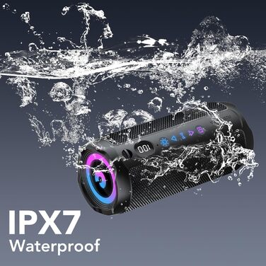 Портативна Bluetooth колонка COIOC з підсвіткою, 30W, IPX7, 30 годин, AUX, TF карта - Чорна