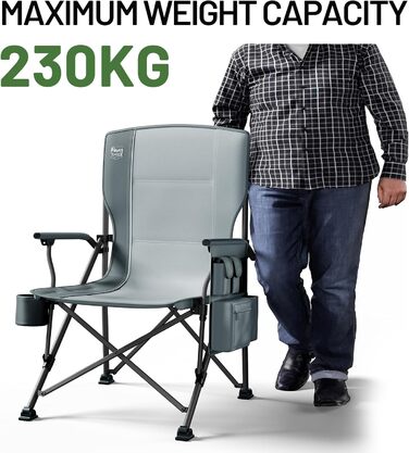 Крісло для кемпінгу Timber Ridge XXL, 230 кг, широке сидіння 62 см, висока спинка, підсклянник, міцні підлокітники для кемпінгу, пікніка, саду та балкону