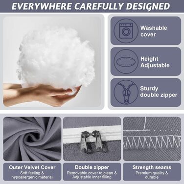 Подушка для вагітних U-подібної форми Vikcvcsc, подушка для всього тіла з чохлом, подушка для годування XXL, велика подушка для сну на боці для вагітних знімний та пральний чохол (Сірий, Велюр)