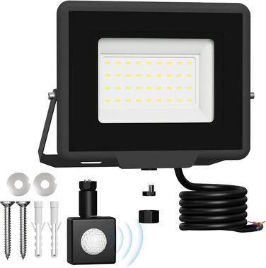 LED Floodlight Outdoor, IP65 Waterproof Outdoor Light LED Floodlight 30000LM Spotlight Floodlight, Outdoor Light for Backyard, Garden, Workshop, Yard, Driveway, Doors, Garage, Hallway (Cool White with Sensor, 30W)