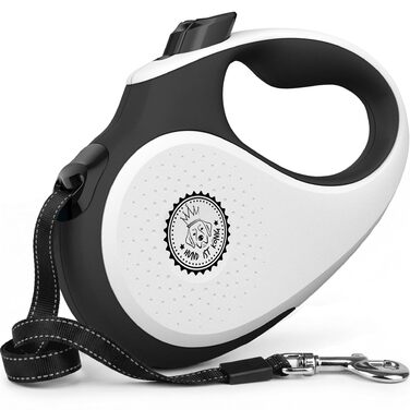 Витяжна поводок для собак HUND IST KÖNIG 8м для малих та великих собак | Міцний поводок до 50кг | Білий/Чорний