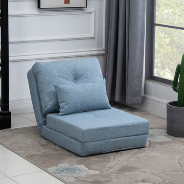 HOMCOM Floor Recliner 2-in-1 Folding Bed with Adjustable Backrest, Floor Sofa with Decorative Cushions, Floor Seat Cushion for Living Room, Bedroom, Linen, Sky Blue | Aosom