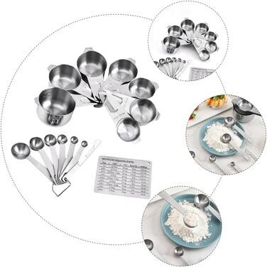 15-Piece Measuring Spoon Conversion Chart Multi-Purpose Scoop Portable Kitchen Gadgets Measuring Cup Mini-Scoop Portable Rice Spoon Espresso Spoon Kitchenware Silver Stainless Steel