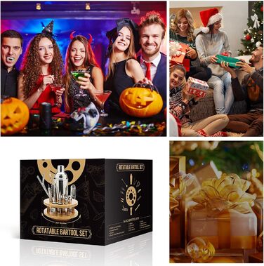 Набір для коктейлів 750 мл, 16 предметів - професійний барний набір з нержавіючої сталі на бамбуковій підставці, срібний