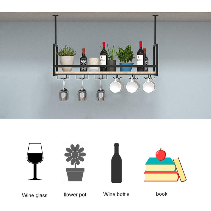 Металевий настінний/підвісний стелаж для вина DSVONAUS, 100x30x60 см - для бару, ресторану, кафе, кухні