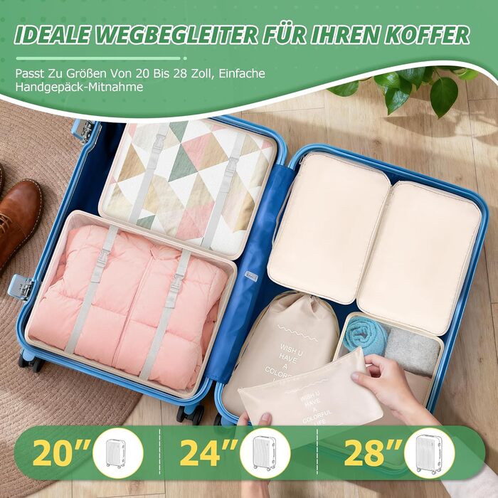 Органайзер для валізи 10 шт. Набір кубиків для пакування, водонепроникні сумки для одягу, взуття, косметики та аксесуарів. Чорний та бежевий кольори.