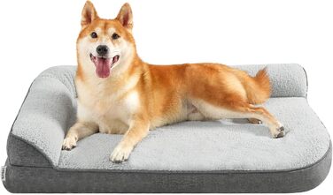 Orthopedic Dog Bed for Large Dogs - 106.6x76x16.5cm Dog Sofa with Egg-Shaped Foam and Waterproof Inner Liner, Cozy Washable Dog Couch Bed, Grey (L 91 x W 69 x H 17 cm)