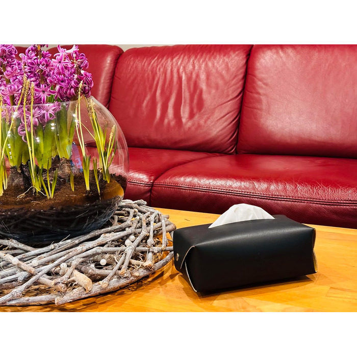 Genuine Leather Cosmetic Tissue Box, Handcrafted, Made in Italy, Perfect for Living Room, Bathroom, Kitchens, and Office/Practice (Black)