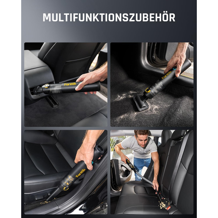 Потужний акумуляторний автопилосос Fanttik Slim V8 Apex 19000 Па, 4-в-1 ручний пилосос RobustClean, міні повітряний насос, портативний пилосос для авто, офісу, клавіатури, чорний