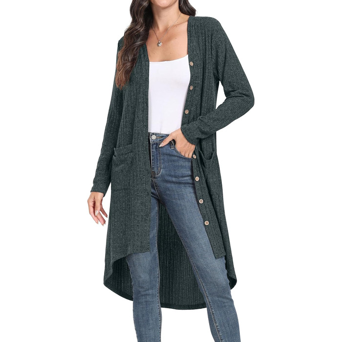 Жакет GRECEREE для жінок з ґудзиками та V-подібним вирізом, легкий кардиган (XXL, темно-зелений)