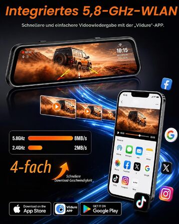 Автомобільний відеореєстратор-дзеркало Jansite 4K з камерою заднього виду та 5.8GHz WiFi