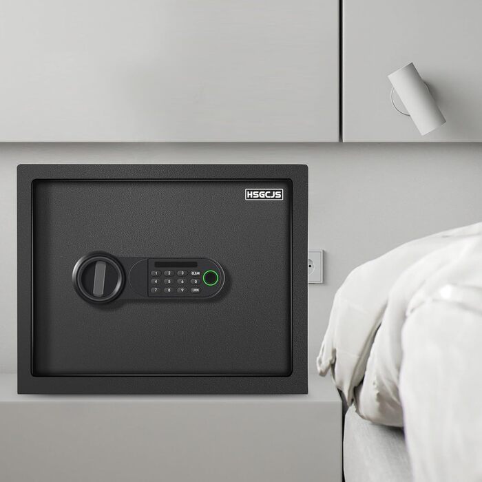 Сейф для дому з біометричним сканером відбитків пальців HSGCJS, 31 л, з паролем та клавіатурою, чорний
