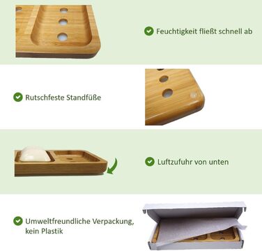Стильна трисекційна мильниця з натурального бамбука для ванної/душу/кухні з водовідведенням та вентиляцією для швидкого висихання мила, гігієнічна, неслизька
