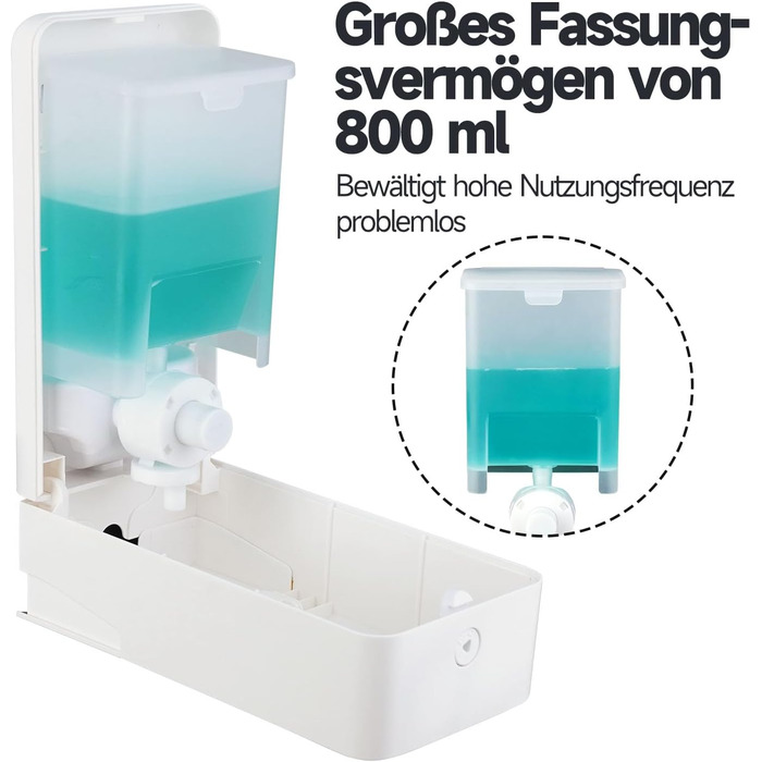 Anydry Ручний дозатор для мила на стіну, 800 мл, з вікном, для дому та бізнесу, білий