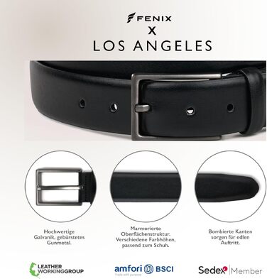 Чоловічий ремінь FENIX LOS ANGELES зі стійкого матеріалу, регульований, з гіпоалергенною пряжкою (30 мм), Jet Black, 100 см — для костюма та джинсів