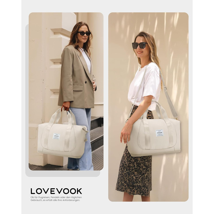 LOVEVOOK Сумка ручної поклажі Ryanair 40x30x20, розширювана, для авіаперельотів, зелена (бежева), жіноча/чоловіча