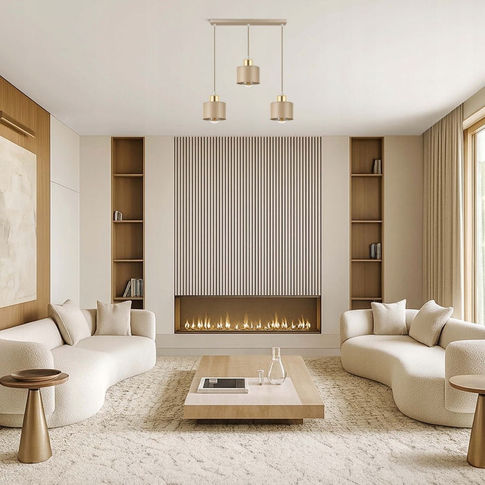 Підвісна люстра LEDLUX бежевий + золото, 3 точки освітлення, цоколь E27