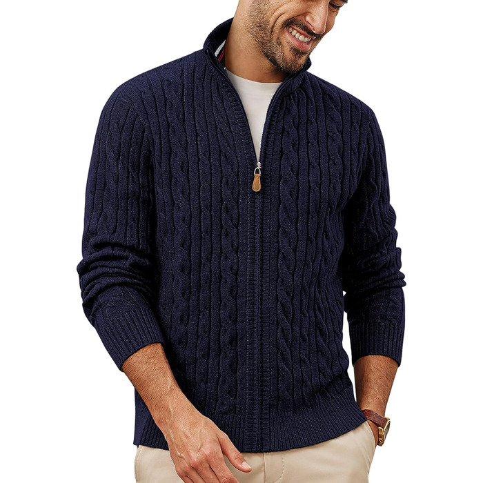 Кардиган чоловічий PJ PAUL JONES з блискавкою та стоячим коміром, в'язаний з дрібним візерунком, колір морської хвилі