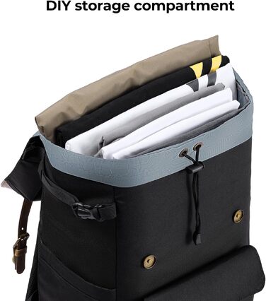 Рюкзак для камери K&F Concept Rolltop 20L: водонепроникний, для Canon, Nikon, Sony, Fujifilm, Olympus, з відділенням для ноутбука 15.6 дюймів (сірий/зелений, чорний)