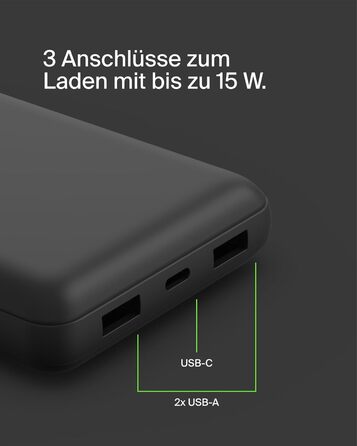 Powerbank Belkin 20000mAh з USB-C та USB-A: заряд для iPhone, Galaxy, Pixel, iPad, AirPods та інших пристроїв – Чорний