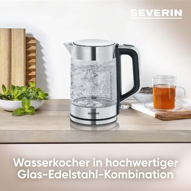 Електрочайник SEVERIN скляний з нержавіючої сталі, 1,7 л, BPA-free, 2200 Вт, WK 3420 – компактний і потужний