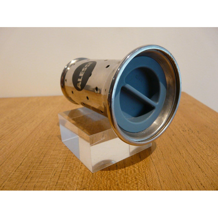 Alessi salt shaker made of stainless steel with lid and closure made of PA, white, 3.5 x 7 x 8.5 cm