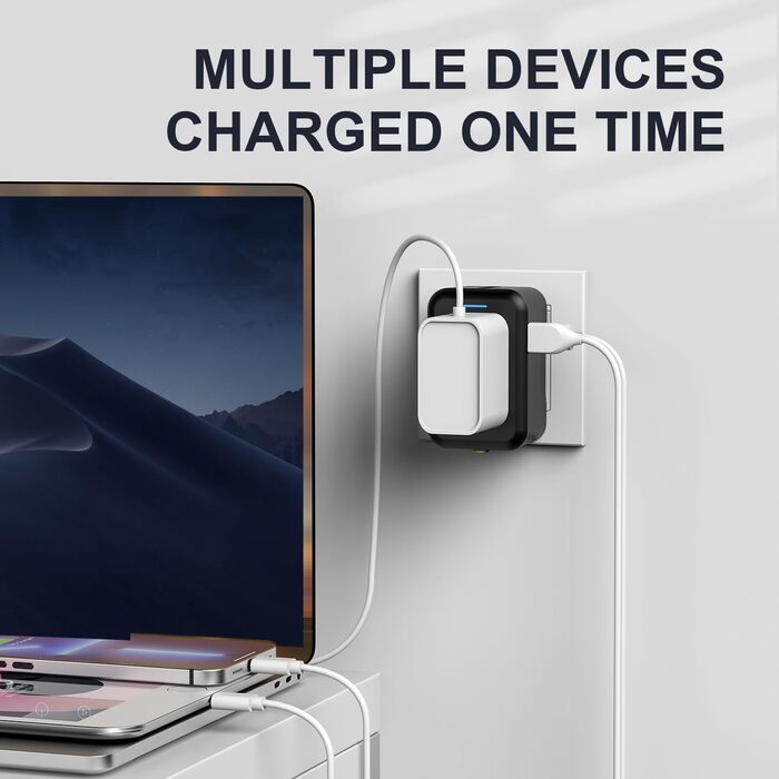 Блок зарядки USB C 40W з 4 портами, швидка зарядка PD+QC, універсальний для iPhone, Samsung, Tablet, білий/чорний (для подорожей)