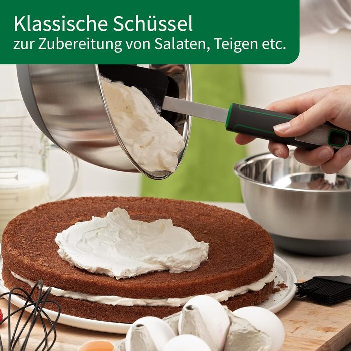 Нержавіюча чаша для кухні Fackelmann Chefkoch Bonn – 4.0 л з антиковзним дном, 1.25 л для салатів, тіста та іншого. Якісна, придатна для миття в посудомийній машині, діаметр 17.7 см, висота 8 см