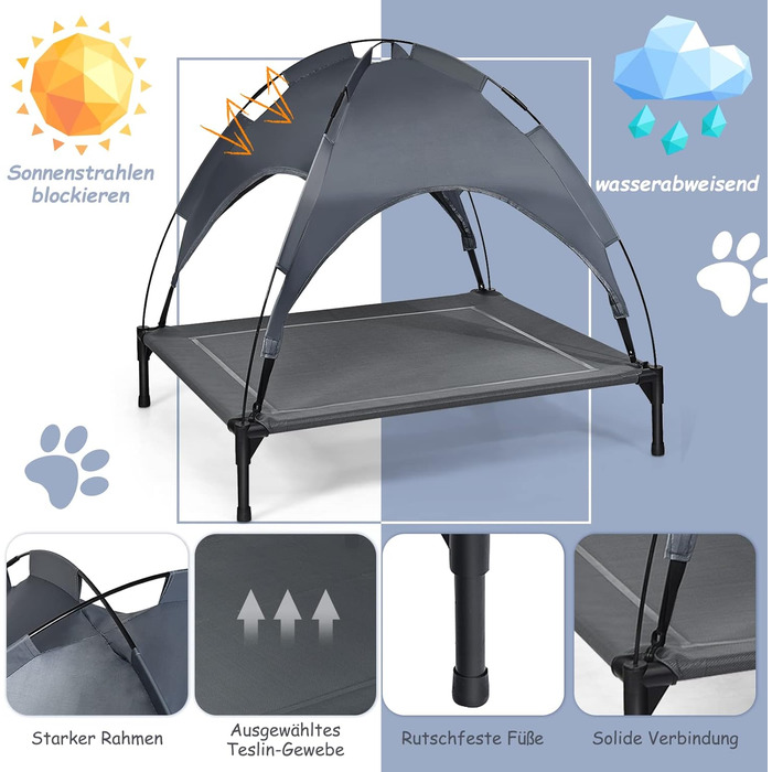 Підвищене ліжко для собак GYMAX знімним тентом, вологостійке та дихаюче, 90x81x86 см