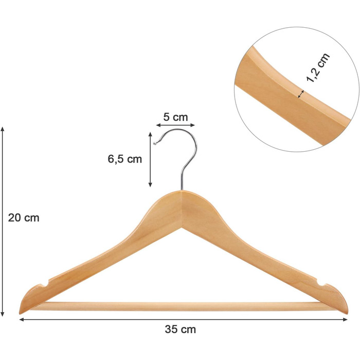 SONGMICS Children's Clothes Hangers, 20 Pack, Wood, Natural, 35 cm, 18