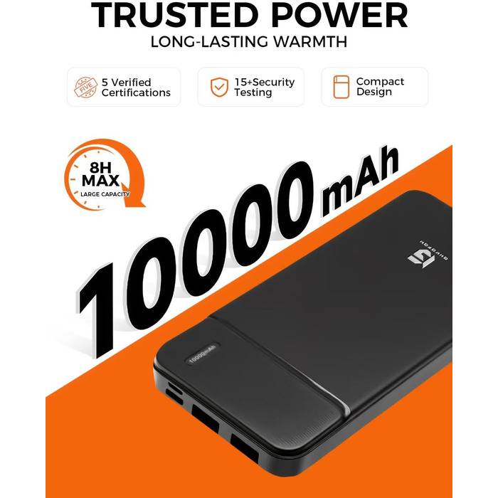 Електрична гріюча жилетка з флісу для чоловіків та жінок, 13 зон обігріву, 3 режими температури, Powerbank 10000mAh, Ritter, чорна