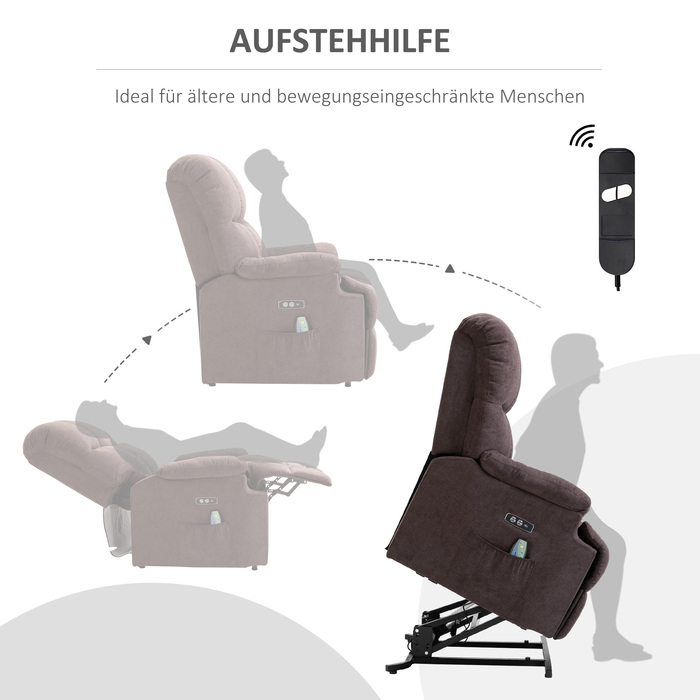 HOMCOM Massaging Chair with Stand-Up Assist, Electric Recliner with 8 Vibration Massage Points, Adjustable TV Chair, USB Interface, Velvet Dark Brown