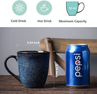 Vicrays Coffee Mugs Porcelain 4-Piece Set, 350 ml Mug with Handle for Hot Drinks, Porcelain Cup Suitable for Dishwasher & Microwave (Blue)