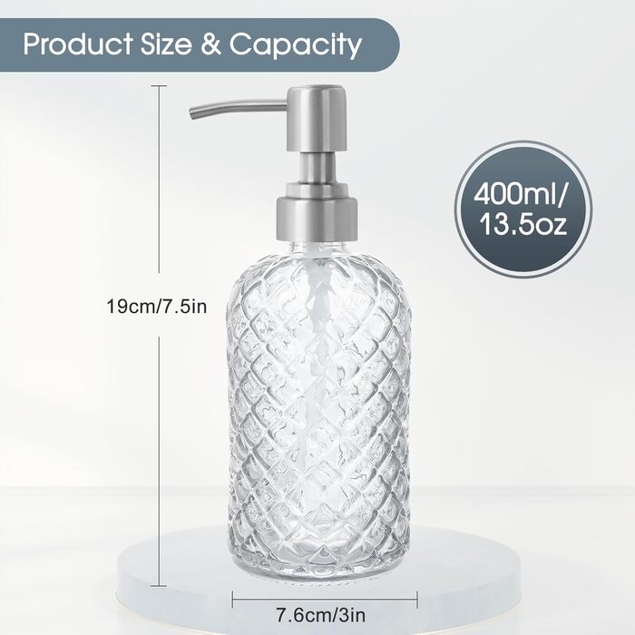 Скляні дозатори для мила Topsky (2 шт.), 400 мл, з нержавіючою помпою, для кухні та ванної кімнати