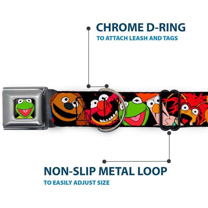Нашийник для собак Buckle-Down з пряжкою Muppets Faces чорного кольору, 1' шириною, підходить для шиї 15-26 дюймів (38-66 см) - Великий