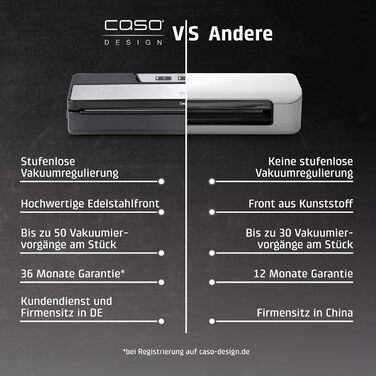 CASO VR 190 Advanced: Професійний вакуумний пакувальник з міцною зварювальною швом, 10 професійних пакети