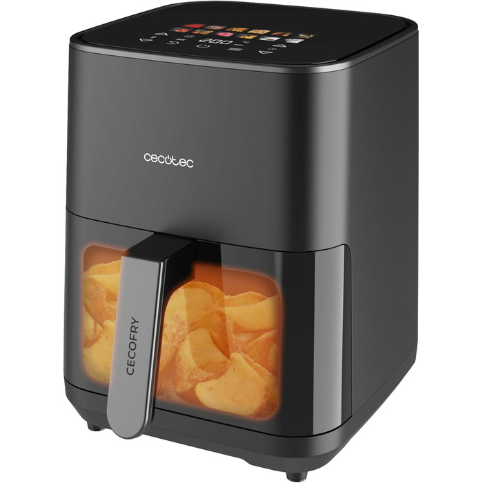 Cecotec Oil-Free Hot Air Fryer - 4L - Grill Plate - Grill - Double Heating Elements - Cecofry & Grill Duoheat 4000. 1900W, Movable Divider, Temperature Control 40-200°C, 10 Menus