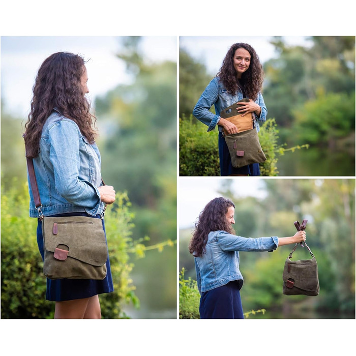 Сумка жіноча LE CONI крос-боді з натуральної замші / шкіри, зелено-коричнева, 29x29x6 см (LE3027-VL)